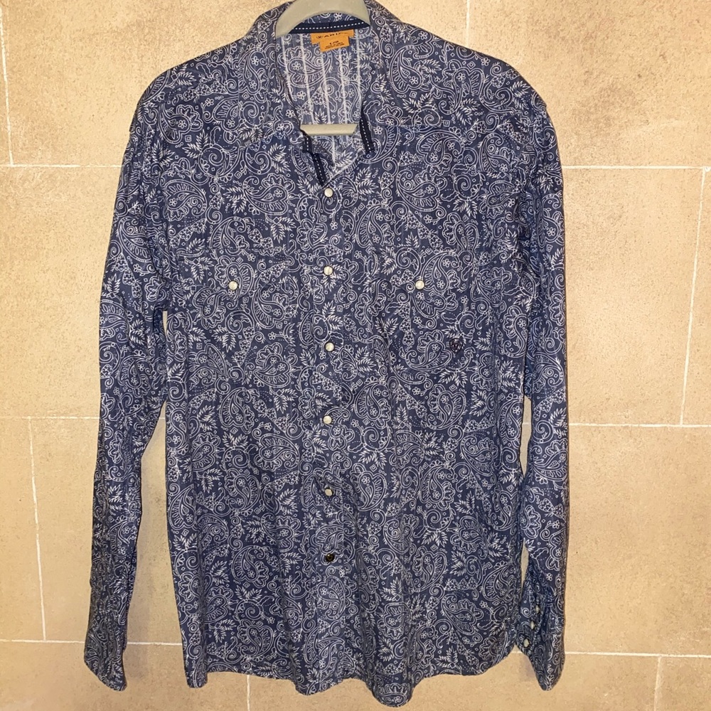 Ariat Large Blue White Shirt pearl buttons